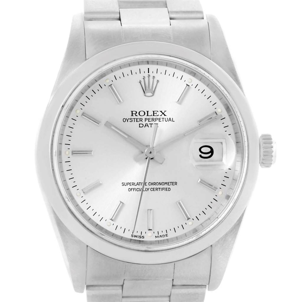 This Rolex Date 15200 Men's Stainless Steel Silver Dial 15200 Men's Stainless Steel Silver Dial model is shown from a front angle, highlighting the face, bezel, crown, and part of the bracelet.