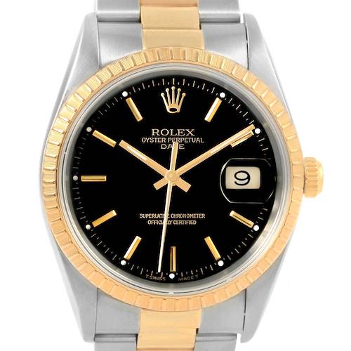 Photo of Rolex Date Mens Steel 18k Yellow Gold Black Dial Mens Watch 15223