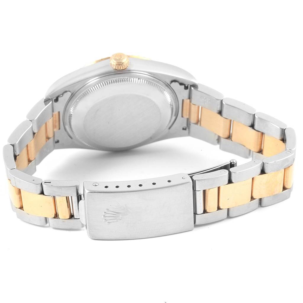 This image shows the back and clasp of the Rolex Date 15223 Men's Steel and Gold (two tone) White Dial 15223 Men's Steel and Gold (two tone) White Dial model watch, highlighting the case back and two-tone bracelet.