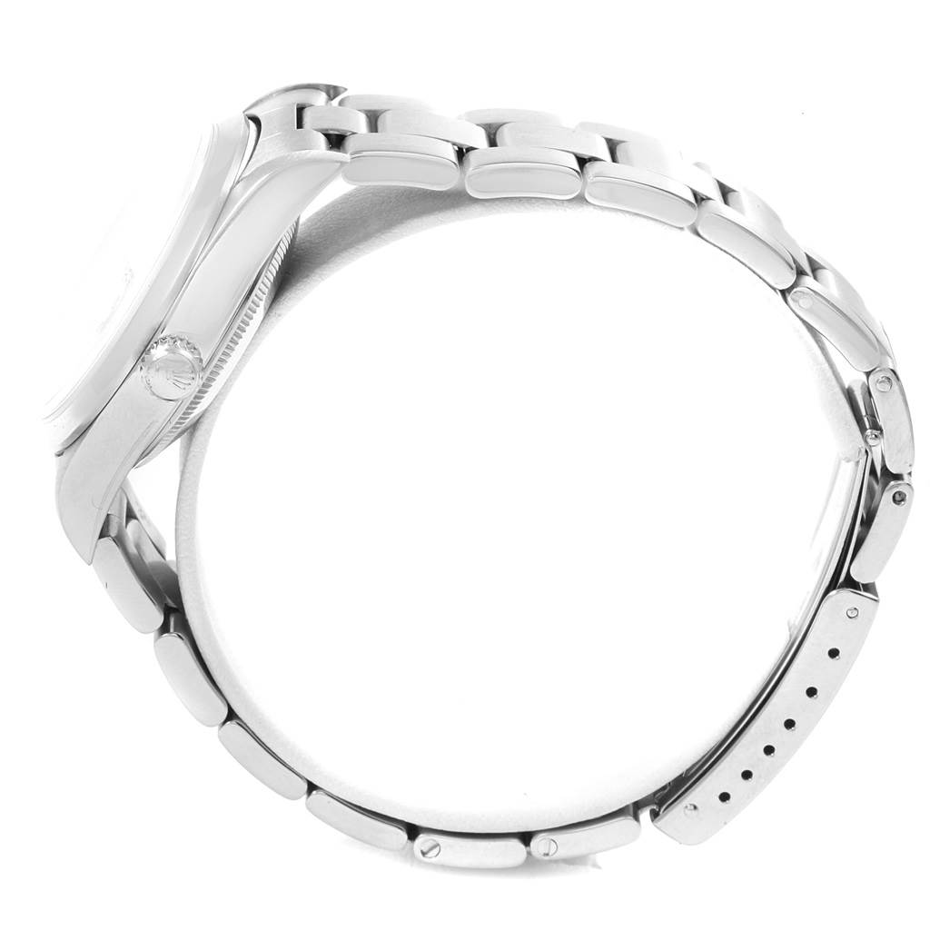 The image shows a side view of a Rolex Date 15200 Men's Stainless Steel Silver Dial 15200 Men's Stainless Steel Silver Dial model watch, highlighting the case and bracelet.