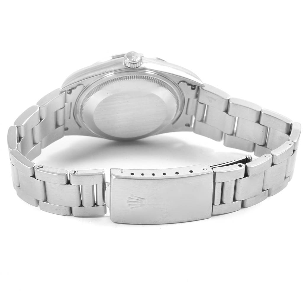 This image shows the back case, the bracelet, and the clasp of a Rolex Date 15200 Men's Stainless Steel Silver Dial 15200 Men's Stainless Steel Silver Dial model watch in a partially open position.