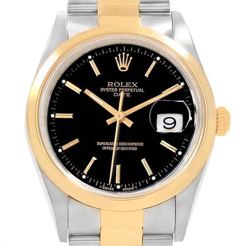 Photo of Rolex Date Steel Yellow Gold Black Dial Mens Watch 15203