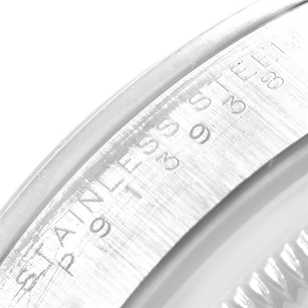 Close-up view of the case side showing engraved markings on a Rolex Date 15200 Men's Stainless Steel Silver Dial 15200 Men's Stainless Steel Silver Dial model watch.