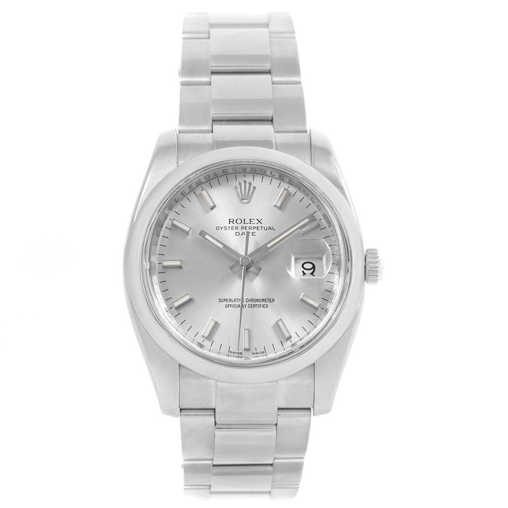 Rolex Date Stainless Steel Silver Baton Dial Mens Watch 115200 ...