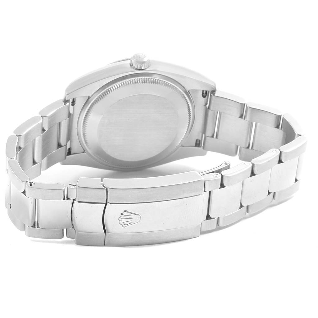 This image shows the back view and bracelet of a Rolex Date 115200 Men's Stainless Steel Silver Dial 115200 Men's Stainless Steel Silver Dial model watch, highlighting the clasp and case back.