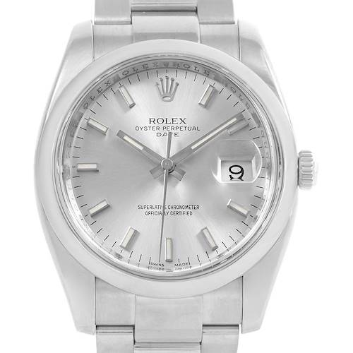 Photo of Rolex Date Stainless Steel Silver Baton Dial Mens Watch 115200