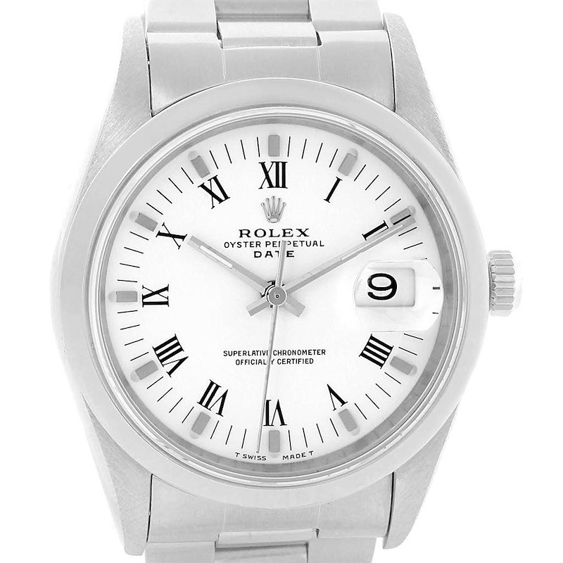 Rolex Date White Roman Dial Oyster Bracelet Steel Mens Watch 15200 SwissWatchExpo