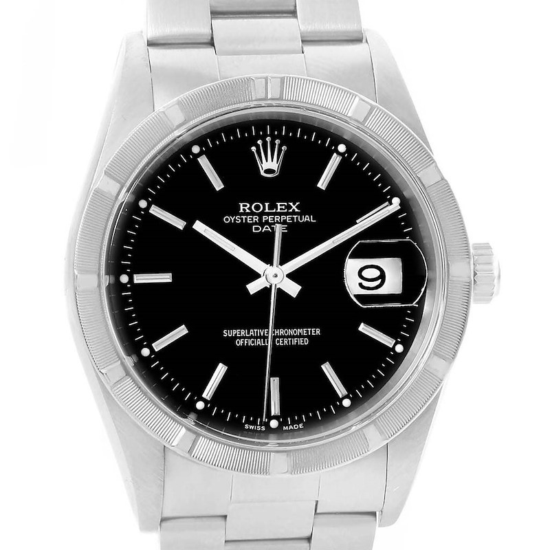 Rolex Date Black Dial Steel Mens Watch 15210 Box Papers SwissWatchExpo