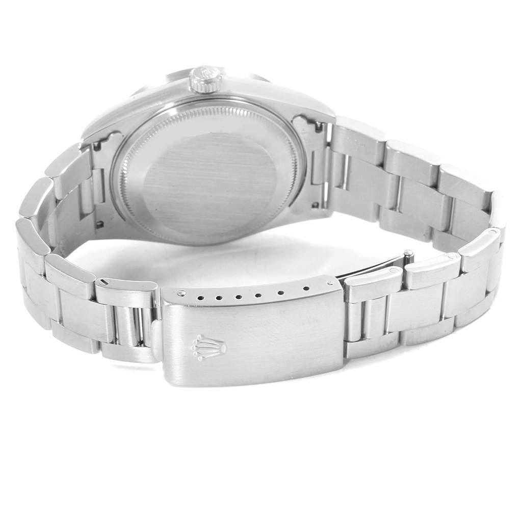 The image shows the back case and bracelet of a Rolex Date 15210 Men's Stainless Steel Black Dial 15210 Men's Stainless Steel Black Dial model watch from a rear angle.