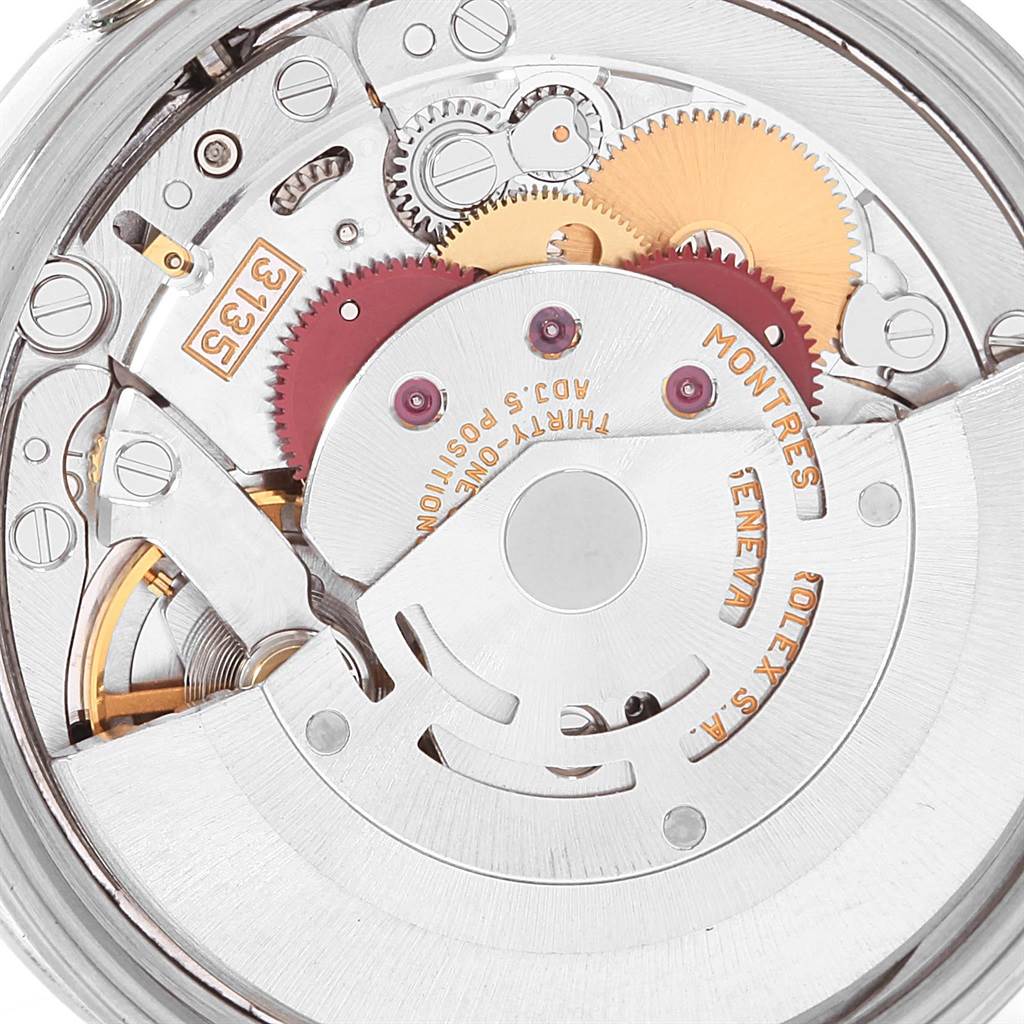 This image shows a close-up of the inner mechanical movement of a Rolex Date 15200 Men's Stainless Steel White Dial 15200 Men's Stainless Steel White Dial model watch, highlighting gears and components.