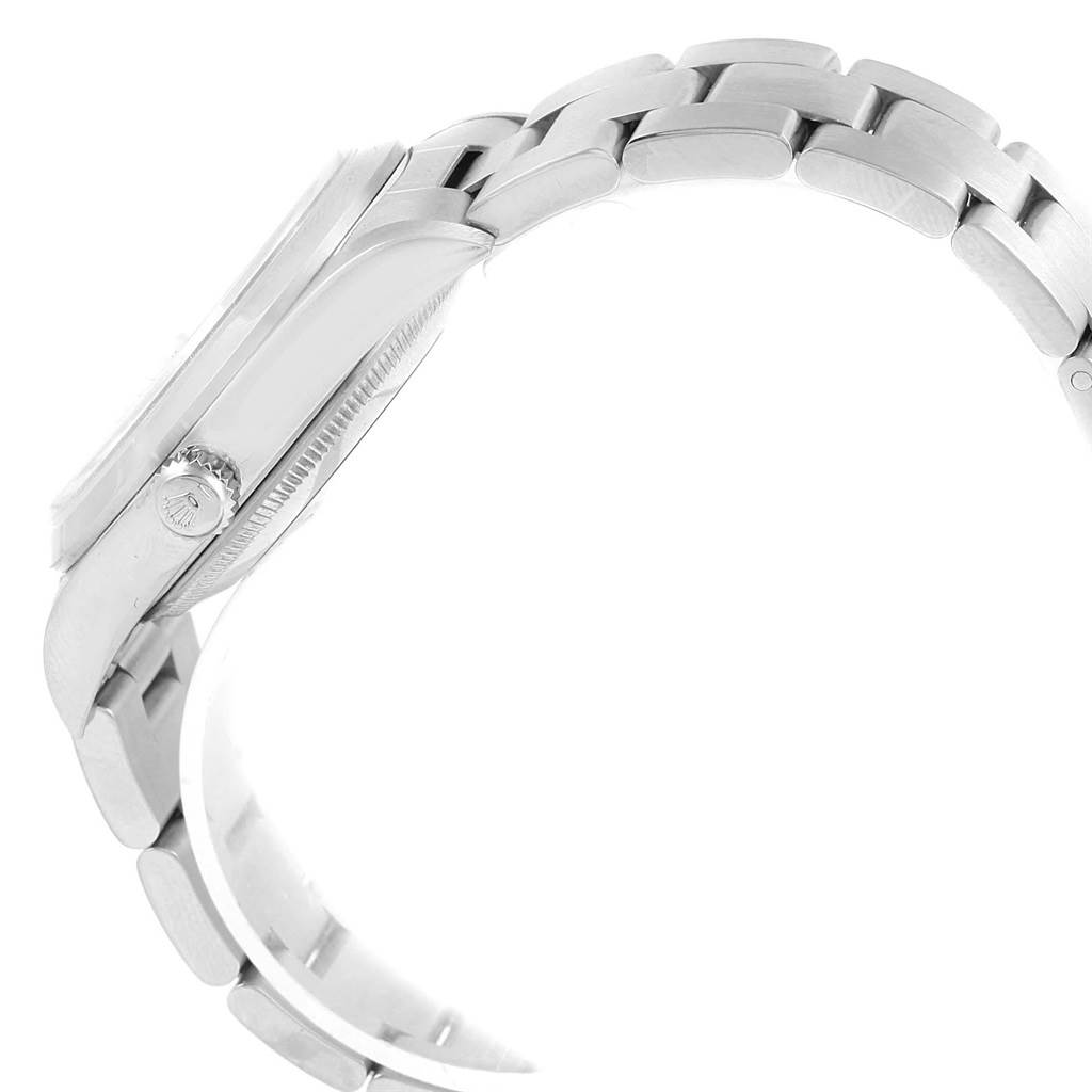 The image shows a side view of the Rolex Date 15200 Men's Stainless Steel White Dial 15200 Men's Stainless Steel White Dial watch, highlighting its case, crown, and bracelet.