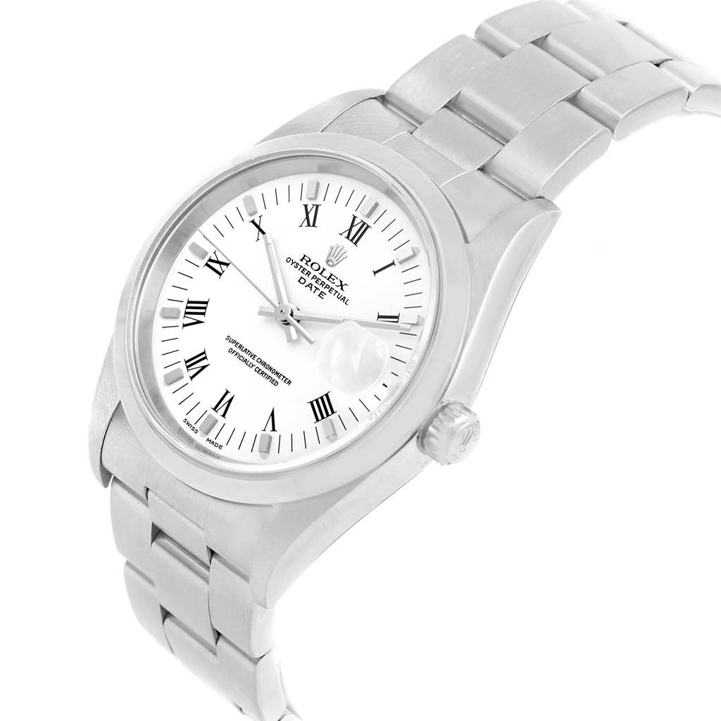 The image shows a Rolex Date 15200 Men's Stainless Steel White Dial 15200 Men's Stainless Steel White Dial model watch from an angled perspective, highlighting the dial, bezel, and bracelet.