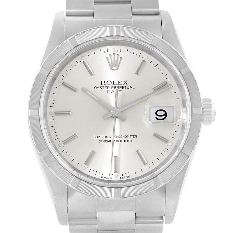 Rolex Date Silver Dial Steel Mens Watch 15210 Box Card SwissWatchExpo