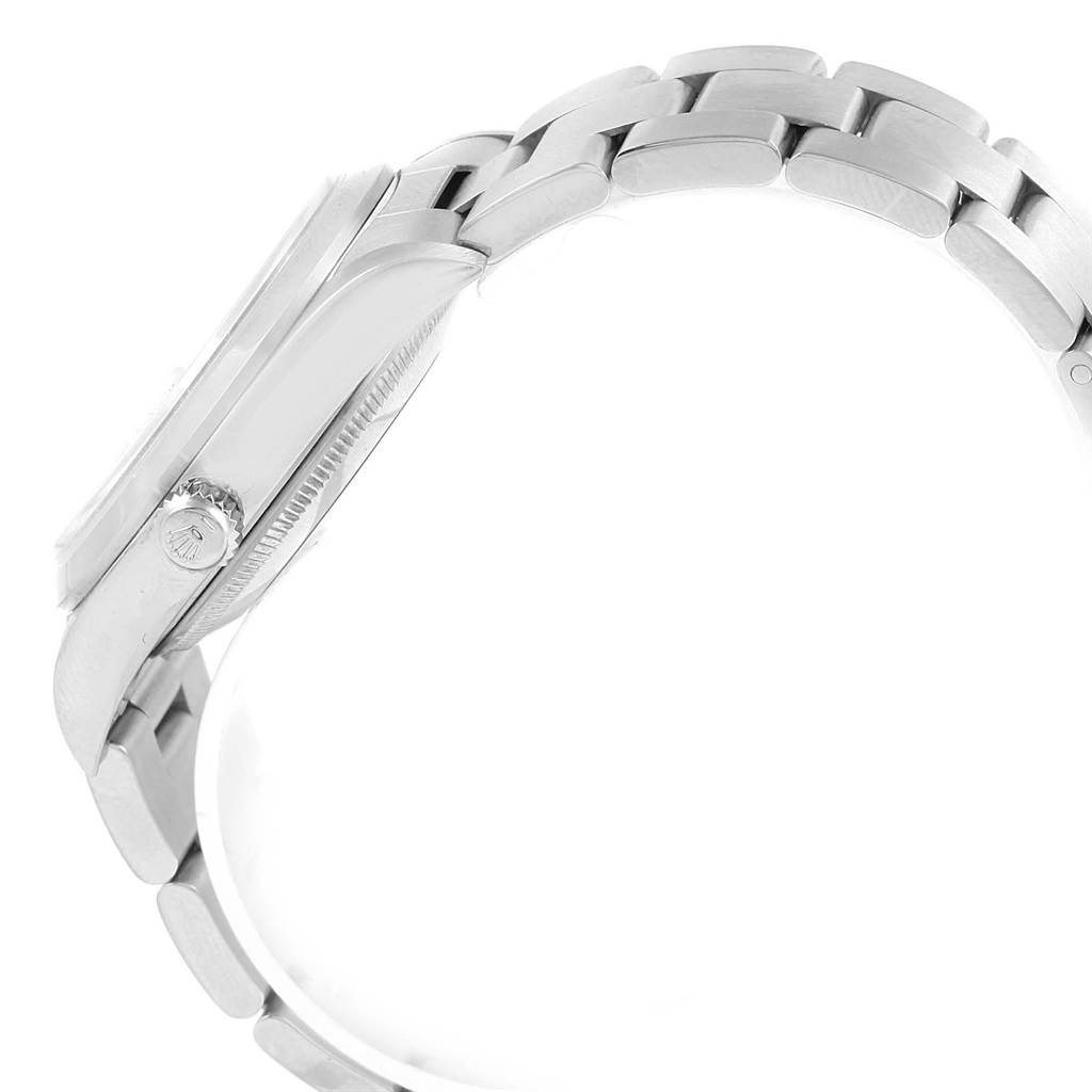 The image shows a side profile of a Rolex Date 15200 Men's Stainless Steel White Dial 15200 Men's Stainless Steel White Dial model watch, featuring the crown, bezel, and part of the bracelet.