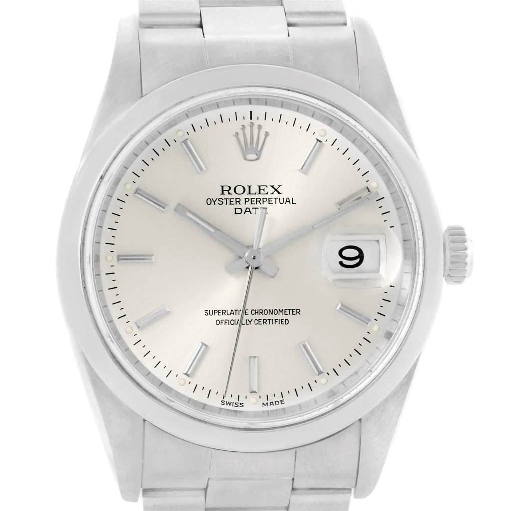 The image shows a front-facing view of the Rolex Date 15200 Men's Stainless Steel Silver Dial 15200 Men's Stainless Steel Silver Dial model watch, displaying its dial, hands, crown, and bracelet.