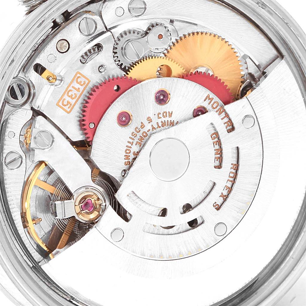 The image shows the internal mechanical movement of a Rolex Date 15200 Men's Stainless Steel Blue Dial 15200 Men's Stainless Steel Blue Dial model watch from a close-up, top-down angle.