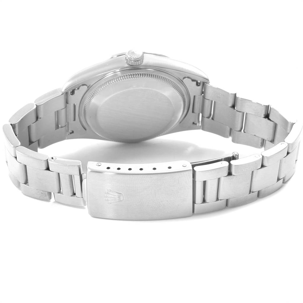 This image shows the back case and bracelet of a Rolex Date 15200 Men's Stainless Steel White Dial 15200 Men's Stainless Steel White Dial model watch from a rear angle.