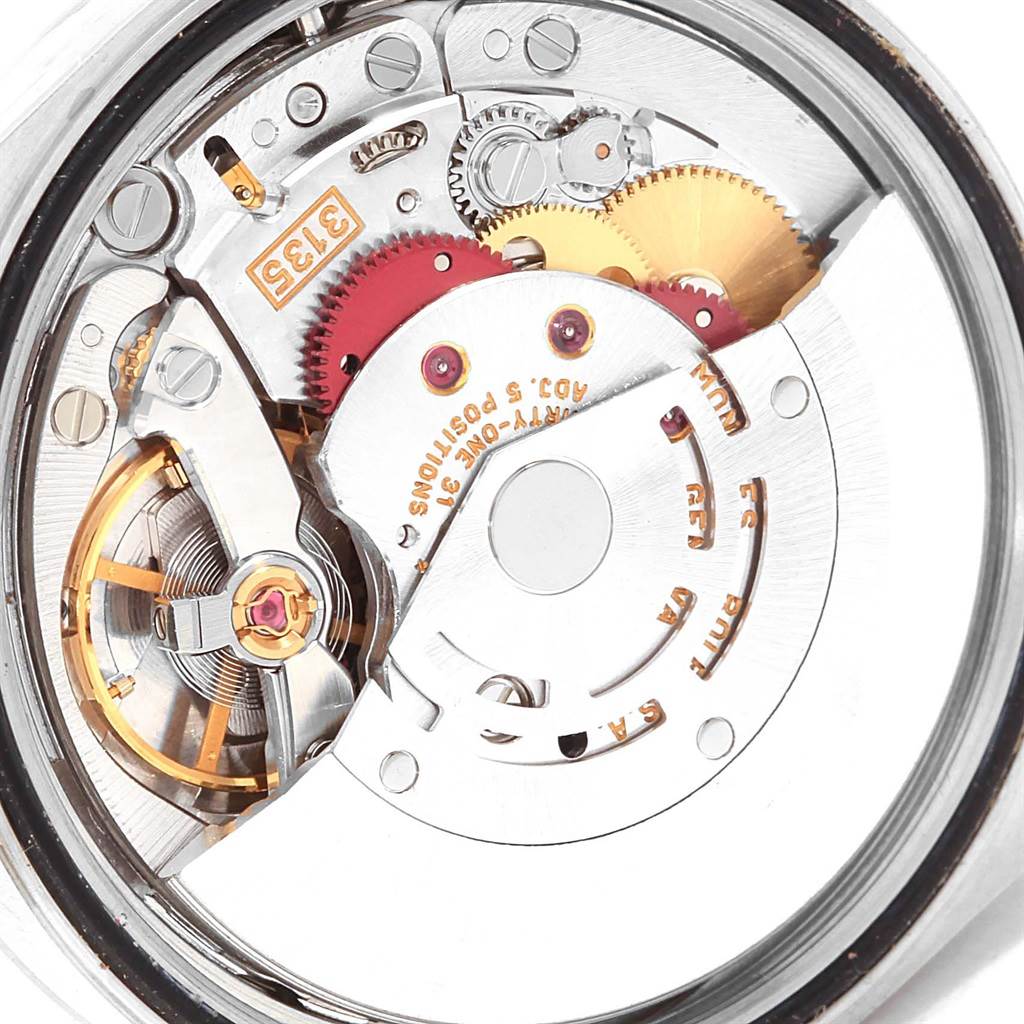 This image shows the internal mechanical movement of a Rolex Date 16220 Men's Stainless Steel Silver Dial 16220 Men's Stainless Steel Silver Dial model watch.
