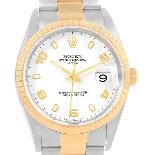 Photo of Rolex Date Yellow Gold Steel White Dial Oyster Bracelet Watch 15223
