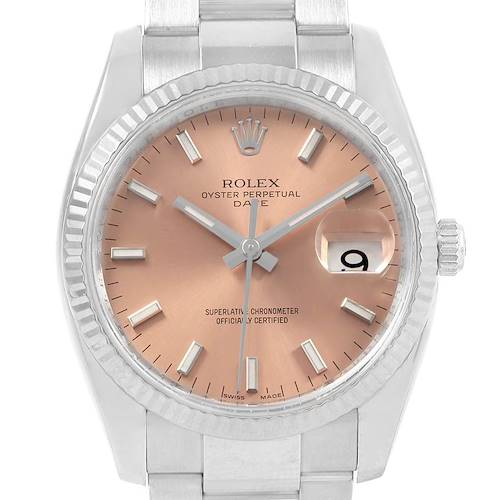 Photo of Rolex Date 34 Steel White Gold Salmon Dial Mens Watch 115234