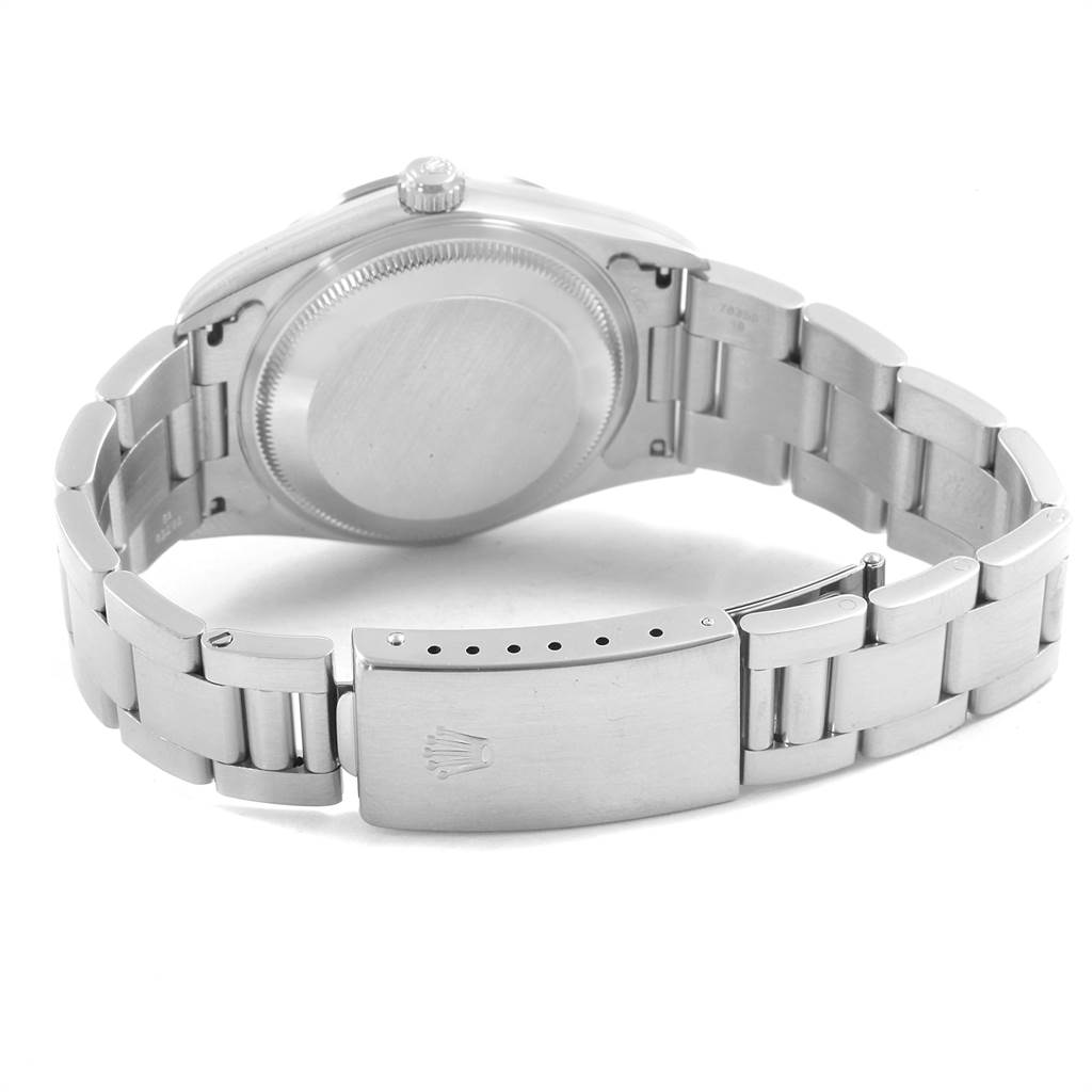 The image shows the back and bracelet of a Rolex Date 15200 Men's Stainless Steel Silver Dial 15200 Men's Stainless Steel Silver Dial model, focusing on the clasp and case back.