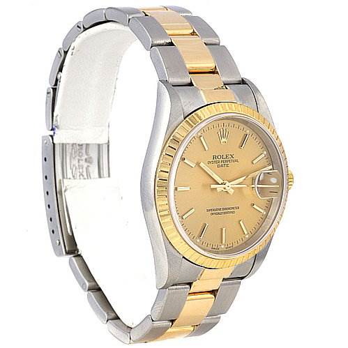 Rolex Date Mens Ss 18k Gold Champagne Dial 15223 SwissWatchExpo