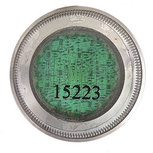 The image shows the case back of a Rolex Date 15223 Men's Stainless Steel Champagne Dial 15223 Men's Stainless Steel Champagne Dial model, displaying the serial number 15223.