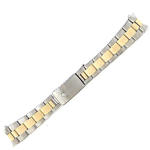The image shows a Rolex Date 15223 Men's Stainless Steel Champagne Dial 15223 Men's Stainless Steel Champagne Dial model two-tone metal watch bracelet laid out flat.