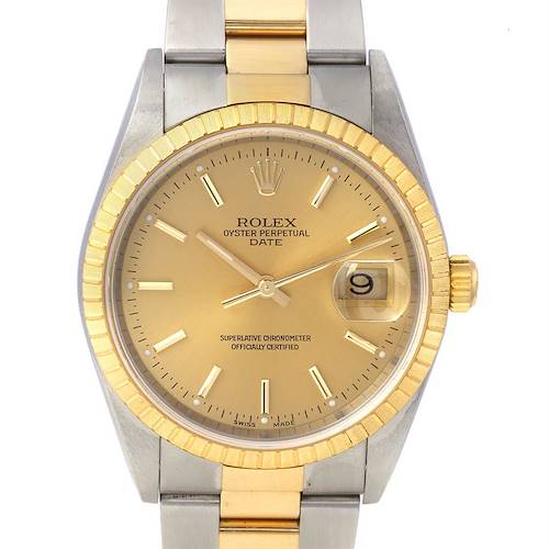 Photo of Rolex Date Mens Ss 18k Gold Champagne Dial 15223