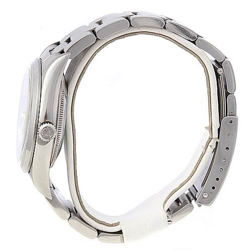 This image shows a side view of a Rolex Date 15200 Men's Stainless Steel White Dial 15200 Men's Stainless Steel White Dial model watch, highlighting the crown, case, and part of the bracelet.