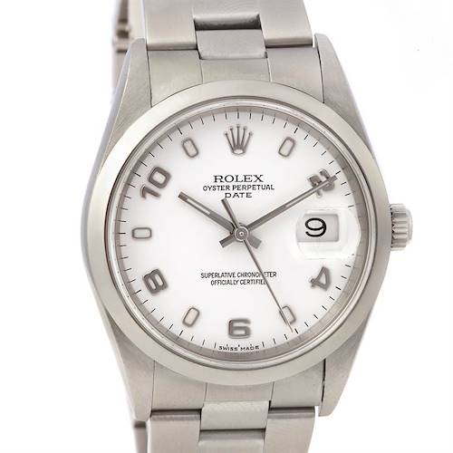 Photo of Rolex Date Mens Ss White Roman Dial 15200 Year 2006