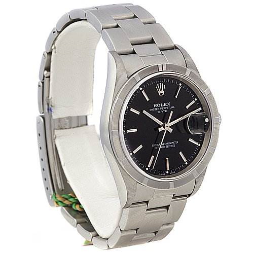 Rolex Date Mens Ss Black Stick Dial Watch 15210 SwissWatchExpo