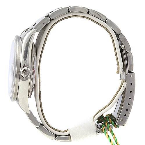 This image shows a side view of the Rolex Date 15210 Men's Stainless Steel Black Dial 15210 Men's Stainless Steel Black Dial model, highlighting the watch case, crown, and bracelet.