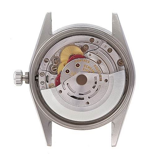 This image shows the internal mechanism and movement of a Rolex Date 15210 Men's Stainless Steel Black Dial 15210 Men's Stainless Steel Black Dial watch from a back angle.