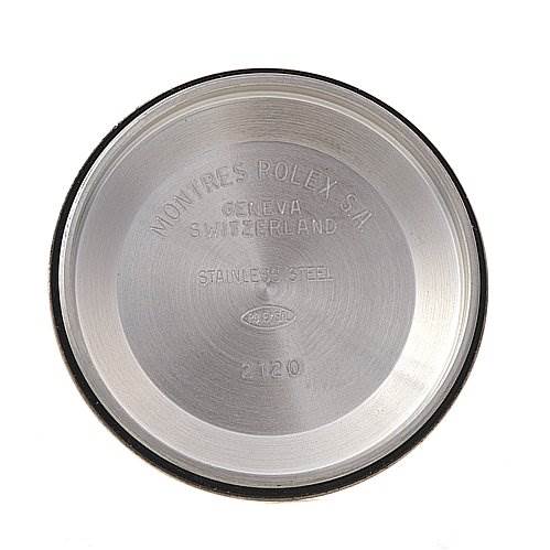 This image shows the inside of the case back for a Rolex Date 15210 Men's Stainless Steel Black Dial 15210 Men's Stainless Steel Black Dial model watch.