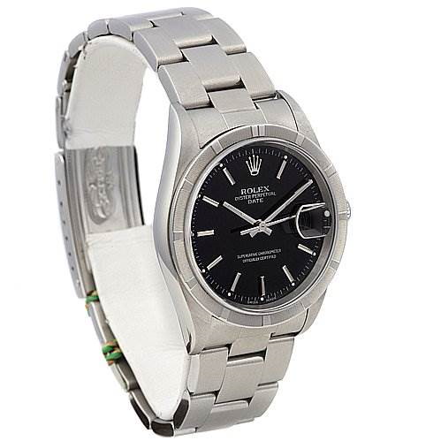 Rolex Date Mens Ss Black Stick Dial Watch 15210 Yr 2004 SwissWatchExpo