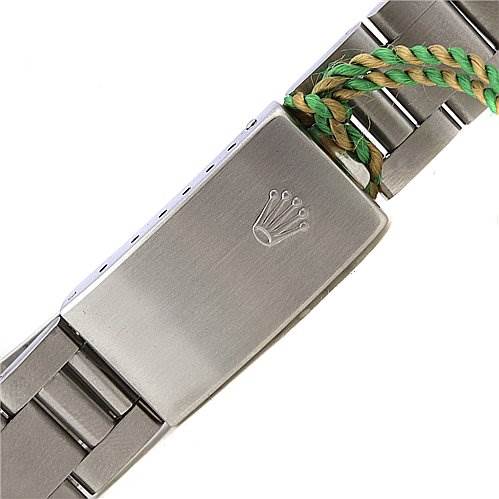 The image shows the clasp and bracelet of a Rolex Date 15210 Men's Stainless Steel Black Dial 15210 Men's Stainless Steel Black Dial model watch, featuring the Rolex logo.