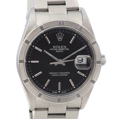 Photo of Rolex Date Mens Ss Black Stick Dial Watch 15210 Yr 2004