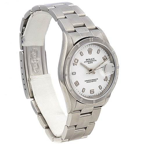 Rolex Date Mens Ss White Dial Watch 15210 Year 2001-02 SwissWatchExpo