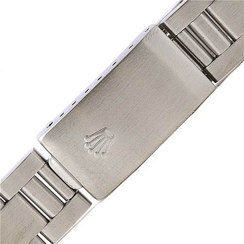 The image shows the clasp and part of the bracelet of a Rolex Date 15210 Men's Stainless Steel White Dial 15210 Men's Stainless Steel White Dial model watch from a close-up angle.