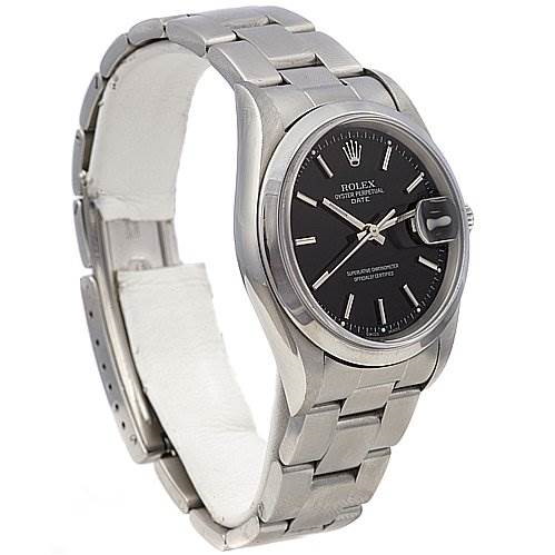 Rolex Date Mens Ss Black Stick Dial Watch 15210 2001-02 SwissWatchExpo