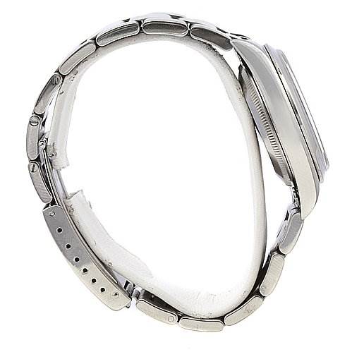 This image shows a side view of a Rolex Date 15210 Men's Stainless Steel Black Dial 15210 Men's Stainless Steel Black Dial model watch, highlighting its case and bracelet.