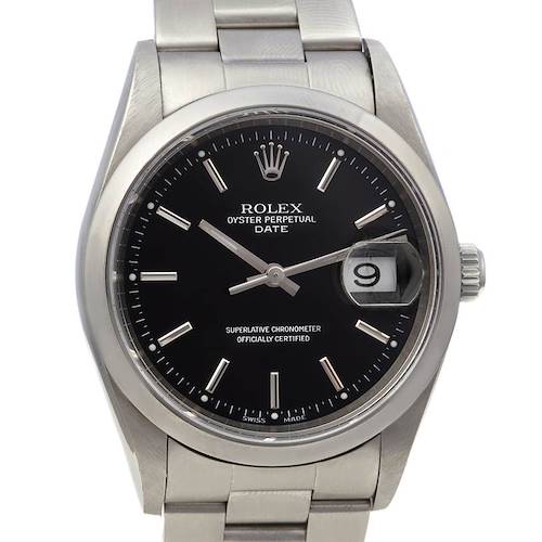 Photo of Rolex Date Mens Ss Black Stick Dial Watch 15210 2001-02