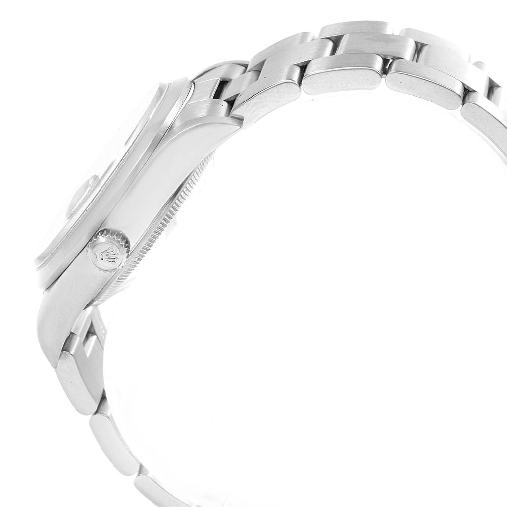 The side view of this Rolex Date 15200 Men's Stainless Steel White Dial 15200 Men's Stainless Steel White Dial model shows the case, crown, and bracelet.