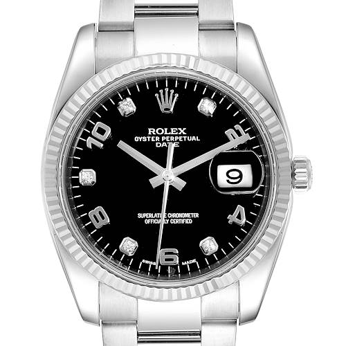 Photo of Rolex Date 34 Steel White Gold Black Diamond Dial Mens Watch 115234