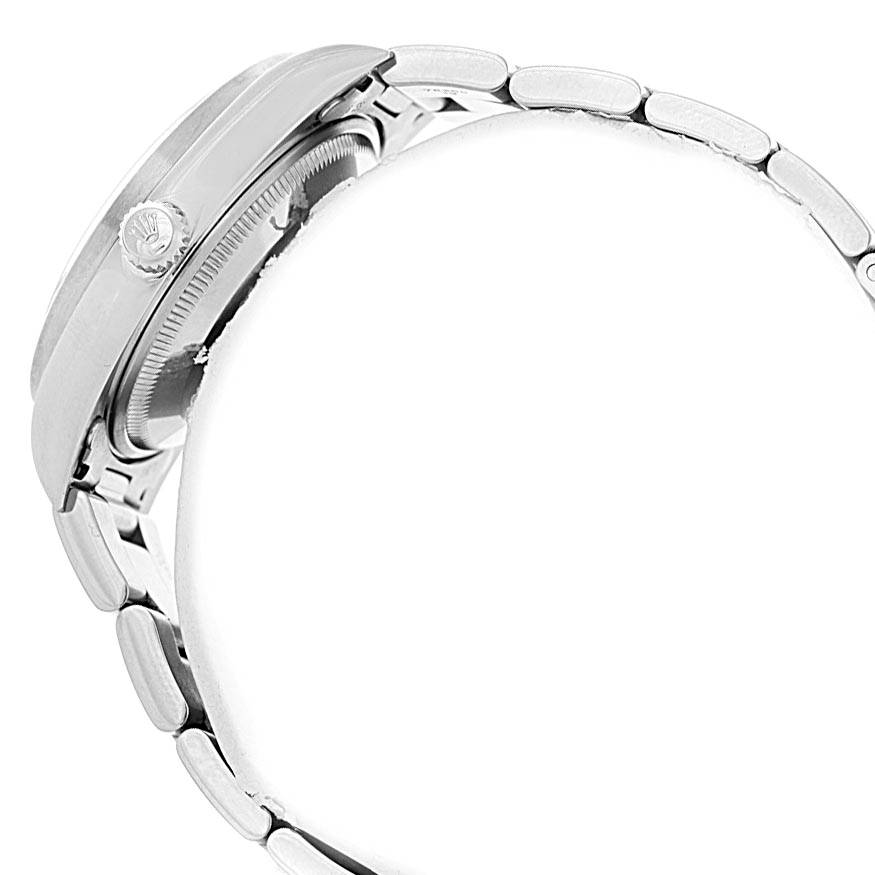 The image shows a side view of the Rolex Date 15210 Men's Stainless Steel Silver Dial 15210 Men's Stainless Steel Silver Dial model watch, highlighting the crown and a portion of the bracelet.