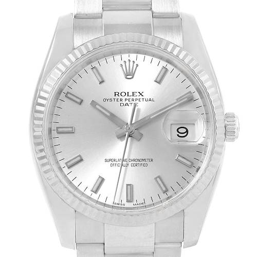 Photo of Rolex Date 34 Steel White Gold Silver Dial Mens Watch 115234 Box Papers