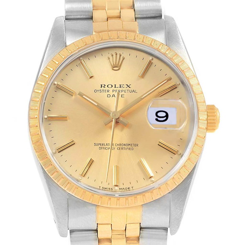Rolex Date Mens Steel Yellow Gold Jubilee Bracelet Mens Watch 15223 SwissWatchExpo