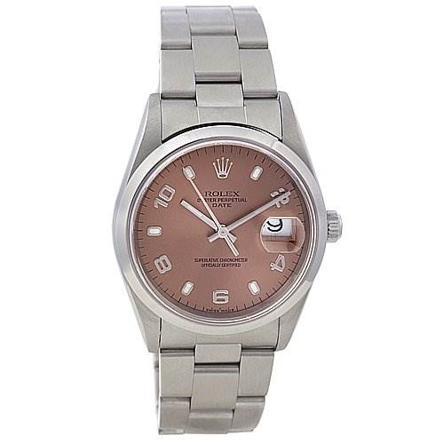 This image displays a Rolex Date 15200 Men's Stainless Steel Brown Dial 15200 Men's Stainless Steel Brown Dial model watch from the front, showcasing its dial, bracelet, and date window.