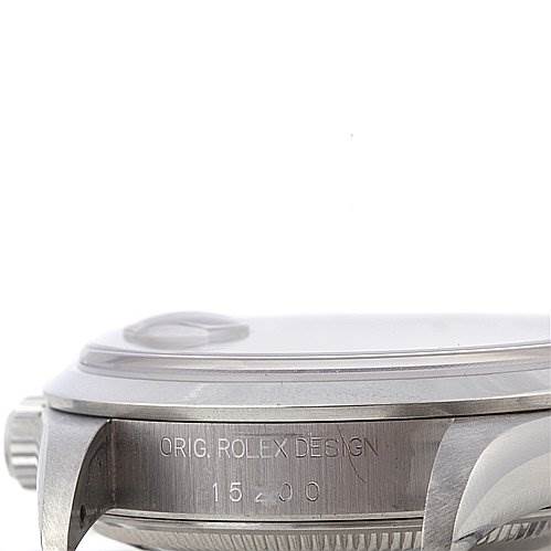 The image shows the side angle of a Rolex Date 15200 Men's Stainless Steel Brown Dial 15200 Men's Stainless Steel Brown Dial watch case, displaying the crown and model number engraving.